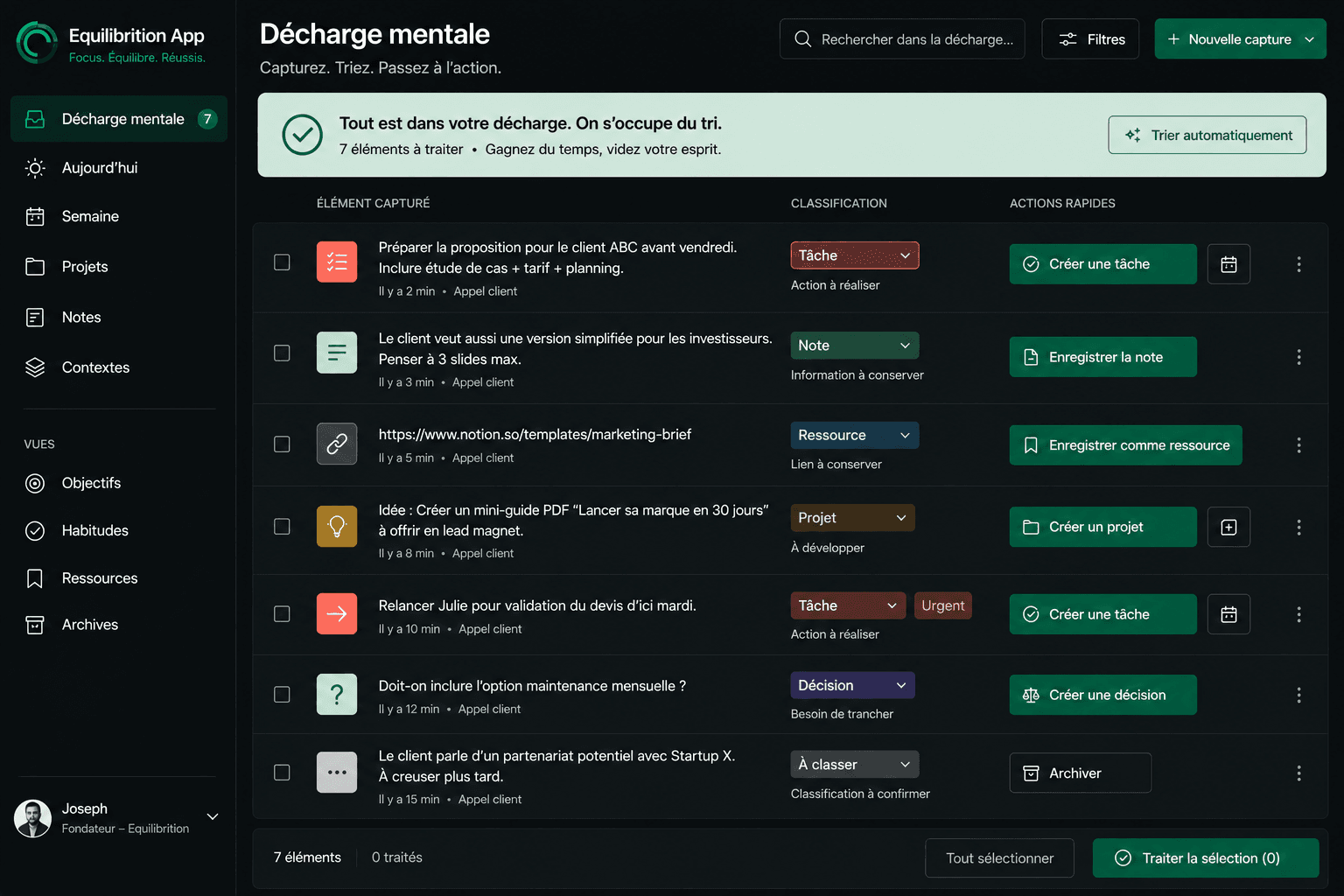 Inbox Equilibrition — capture rapide de notes et tâches